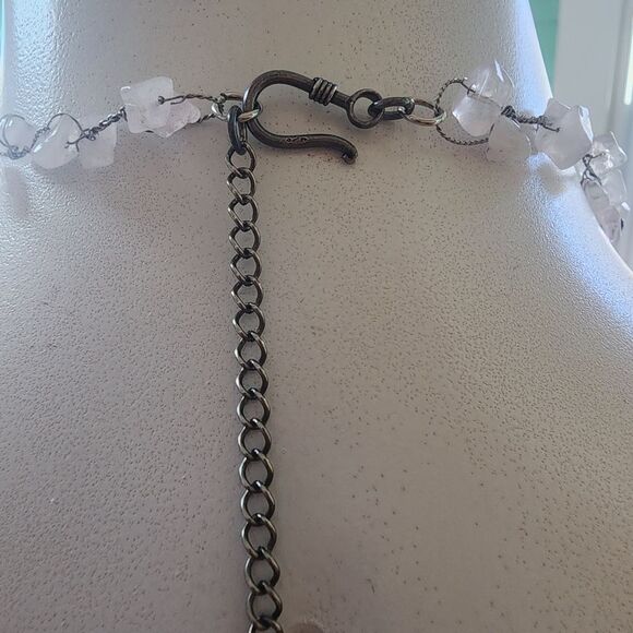 Handmade Silver Tone Wire Rose Quartz & Garnet Chip Sterling Silver Hook Choker - Picture 5 of 6